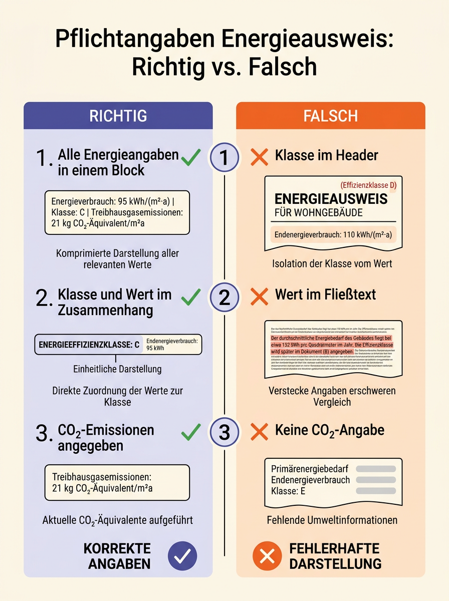 Pflichtangaben Energieausweis: Richtig vs. Falsch